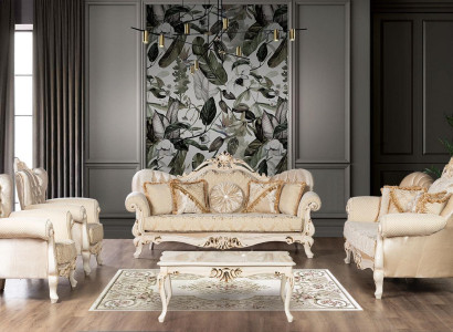 Beige Sofagarnitur Set 4tlg. Sofa Set Couch Polster Möbel Klassische Sofas Samt